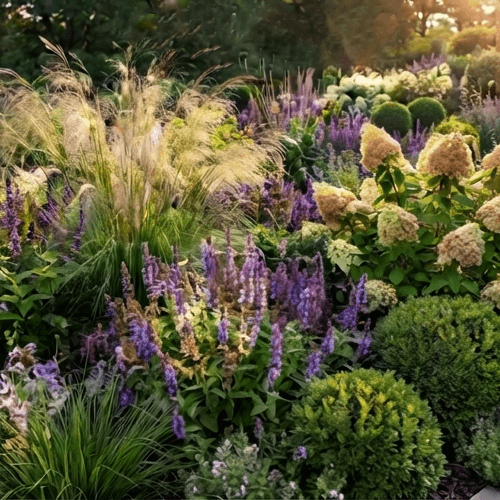 Liebevoll gestaltete Gartenanlage mit vielfältiger Bepflanzung